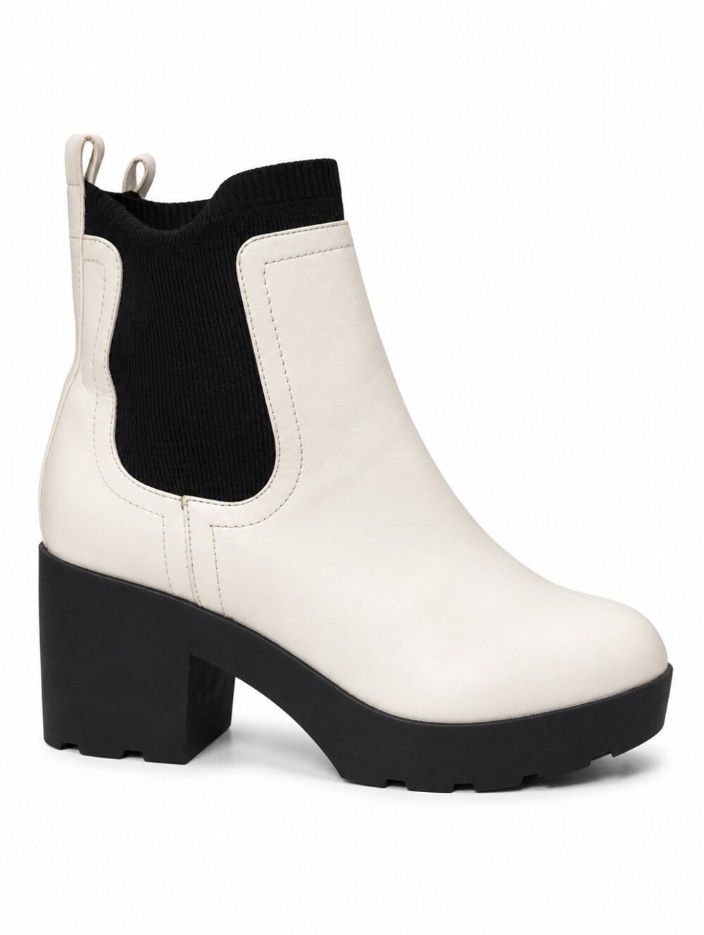 White Chelsea Platform Ankle Boots with Black Elastic And Chunky Grip Sole